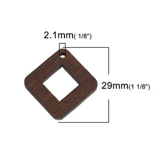Wood Pendants Square Brown Hollow 2.9cm x 2.9cm, 10 PCs