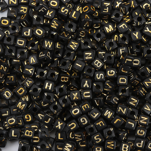 Acrylic Mixed Alphabet/Letter "A-Z" Cube Beads, 5 x 5mm, 500 pcs