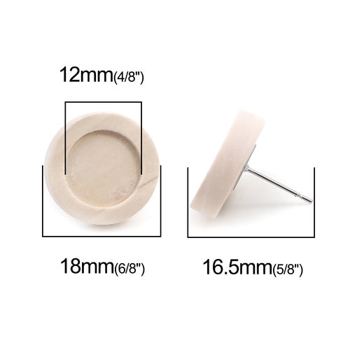 Wooden Cabochon Bezel Setting, Earring 18mm, (fits 12mm) Natural Wood, 10pcs