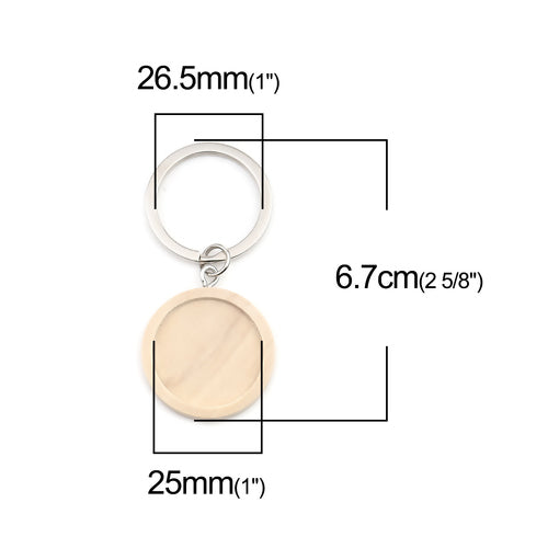 Wooden Cabochon Bezel Setting, Keyring 67mm x 30mm, (fits 25mm) Natural Wood, 1pc