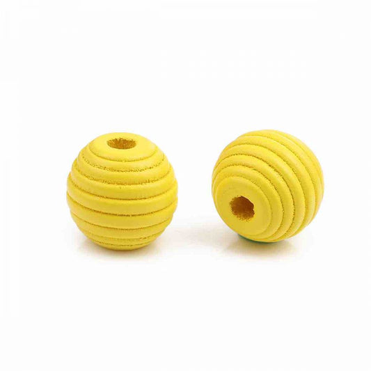 Wooden Beads Round, 18 x 17mm, Yellow Stripe, 30pcs