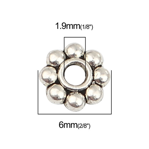 Antique Silver, Flower Spacer Beads, 6mm, 300 pcs