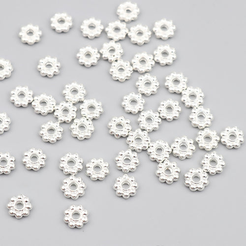 Silver Plate, Flower Spacer Beads, 6mm, 300 pcs