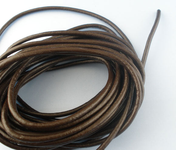 Leather Brown round, 3.mm, 5 metres