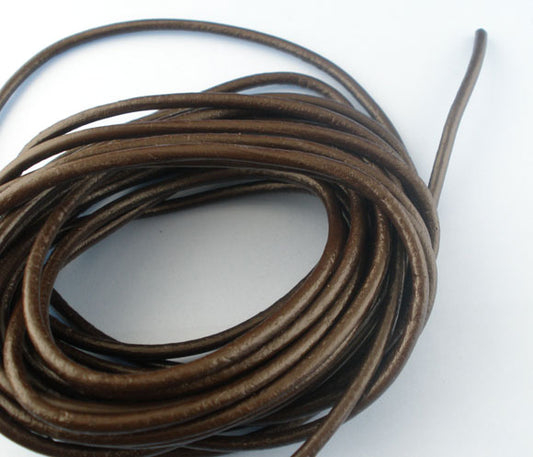Leather Brown round, 3.mm, 5 metres