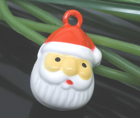 Enamel Christmas Bell Charms, White Santa Claus 10pcs