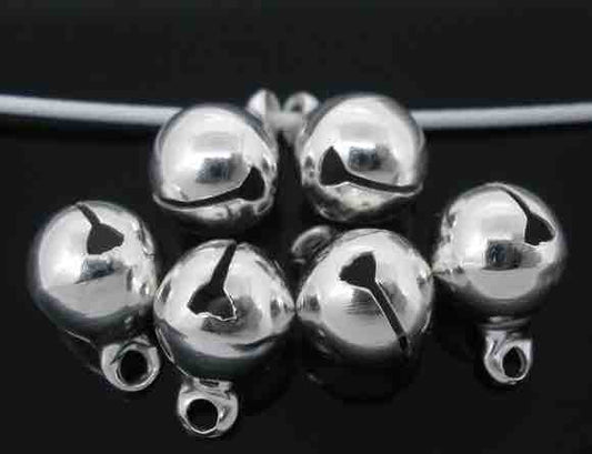 Silver Plated Christmas Bell Charm Drops Findings 11x8mm, 100pcs