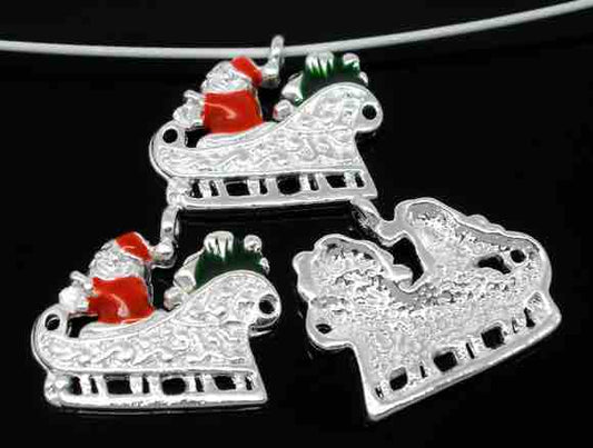 Silver Plated Enamel Christmas Santa Claus Charms Pendants 23x19mm 10pcs