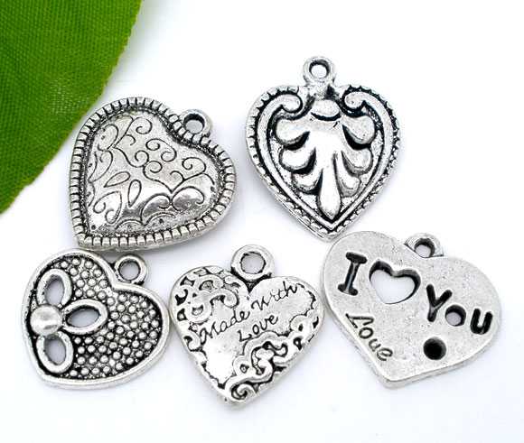 Antique Silver Heart Charms Mixed, 20pcs  - Steampunk