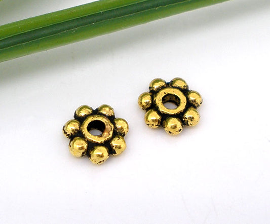 Flower Spacer Beads, Antique Gold Plated 5mm, 400 pcs