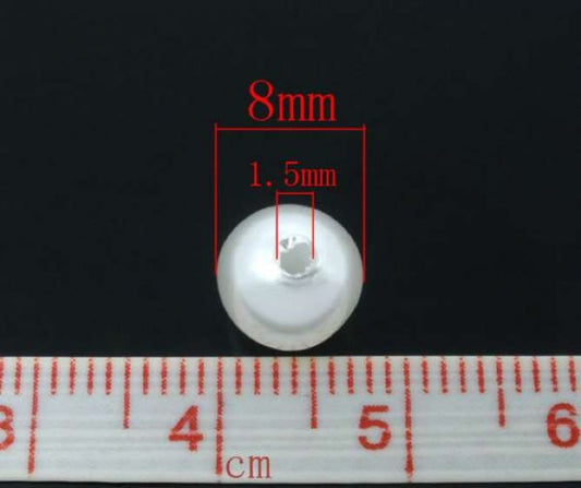 Acrylic Beads Pearl Round White, 8mm, 300pcs
