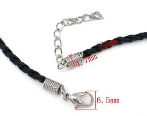 Leatheroid Black Weave Cord Necklaces, 2mm, 17", 20pcs