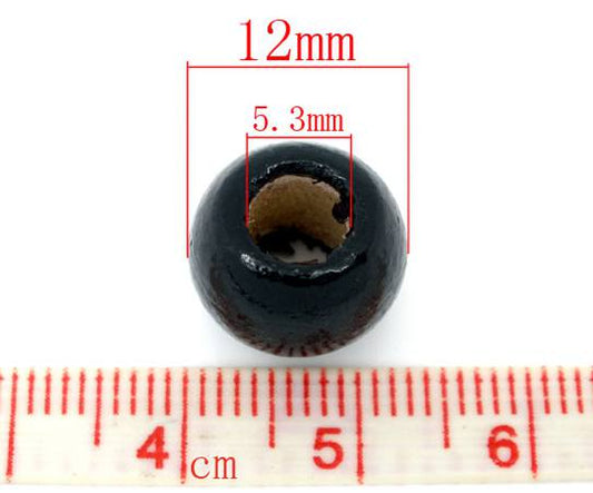 Wooden Beads Barrel, 11x12mm, Black, 100 pieces, (5.3mm hole)