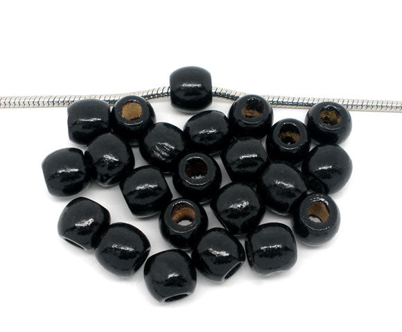 Wooden Beads Barrel, 11x12mm, Black, 100 pieces, (5.3mm hole)