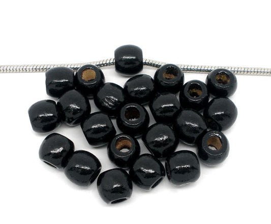 Wooden Beads Barrel, 11x12mm, Black, 100 pieces, (5.3mm hole)