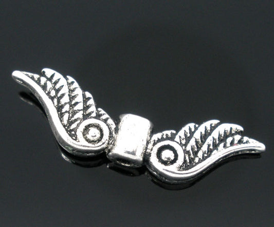 Antique Silver Angel Wings Charm Bead, 23 x 7mm, 50pcs