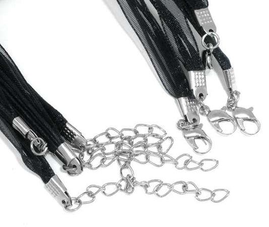 Ribbon and Cord Necklace, Black, 20pcs