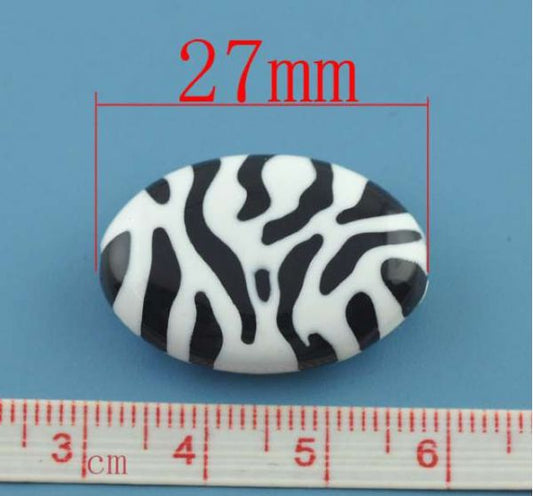 Acrylic Spacer Beads, Oval Zebra Striped, 27mm x 19mm, 20pcs