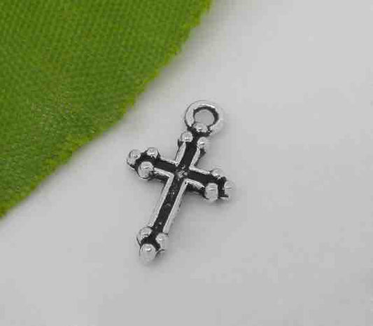 Antique Silver Cross Charms Pendants 15x9mm, 100pcs  - Steampunk