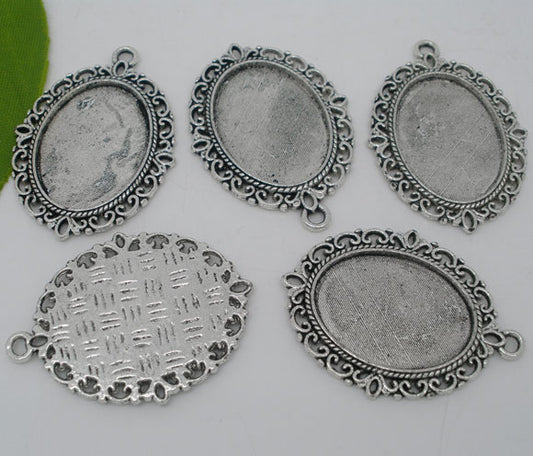 Antique Silver Frame Settings 39x29mm,(fits 25x18mm) 10pcs