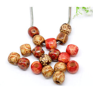 Wooden Beads Drum, 12mm, Mixed, hole approx 4.8mm, 100pcs