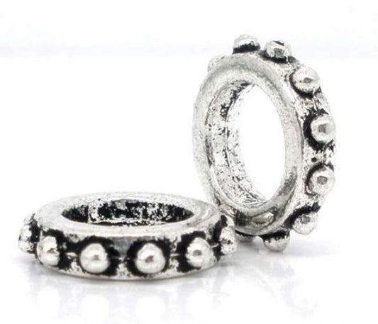 Antique Silver 13x3mm Dot Pattern Spacers Beads, 30pcs