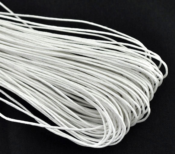 Waxed Cotton Cord, White, 1mm, 80 metres