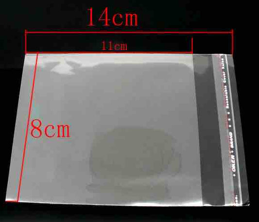 Self Adhesive Seal Plastic Cello Bags 14x8cm (Usable Space 11.0 x 8.0cm), 200pcs