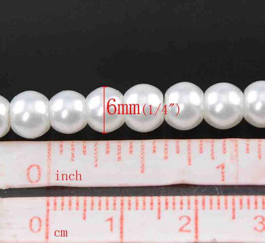 Glass Pearls White, 6mm,  5 strands - Bulk Buy