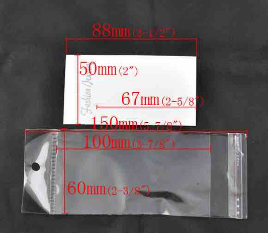 Earring Display Cards With Self Adhesive Seal Plastic Bags 90x 50mm, 15pcs - White