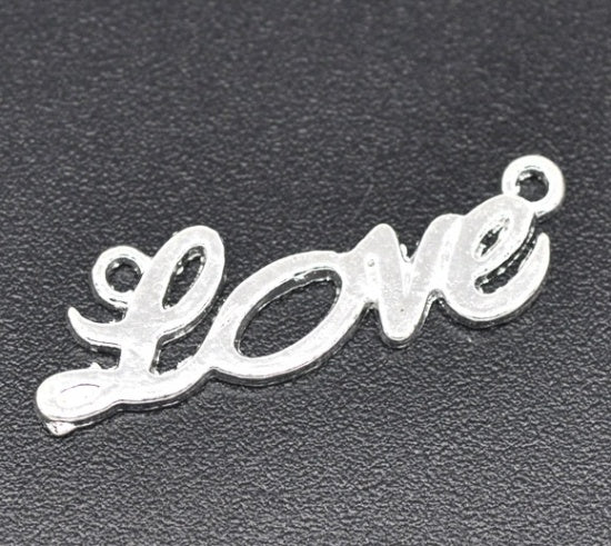 Silver Plated "Love" Charms Pendants 33x10mm, sold per packet of 5