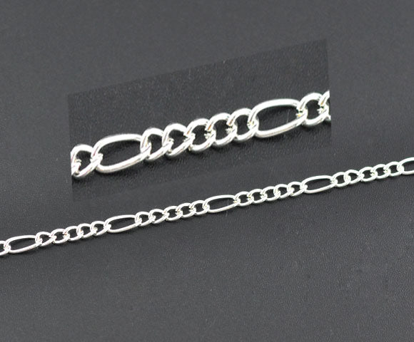 Silver Plated Open Links Chain, 7.5x3.5mm, 4x3.2mm, 10 metres
