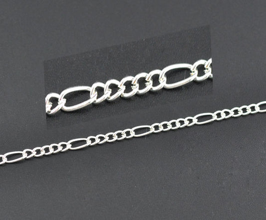 Silver Plated Open Links Chain, 7.5x3.5mm, 4x3.2mm, 10 metres