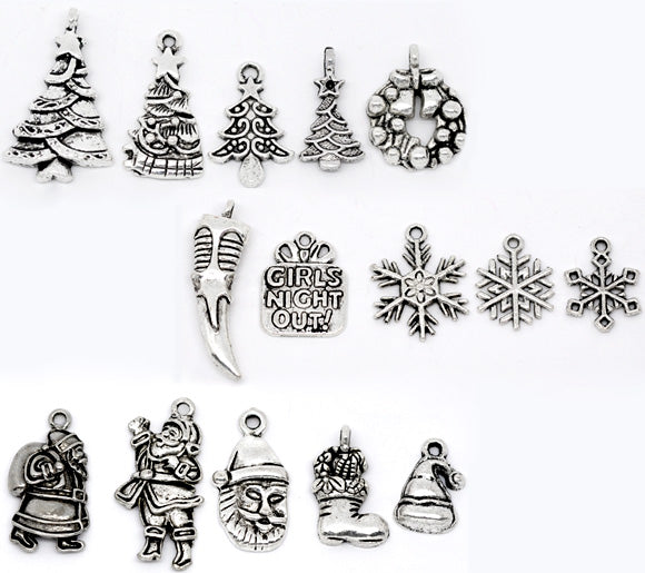Antique Silver Christmas Mixed Charms, 30pcs