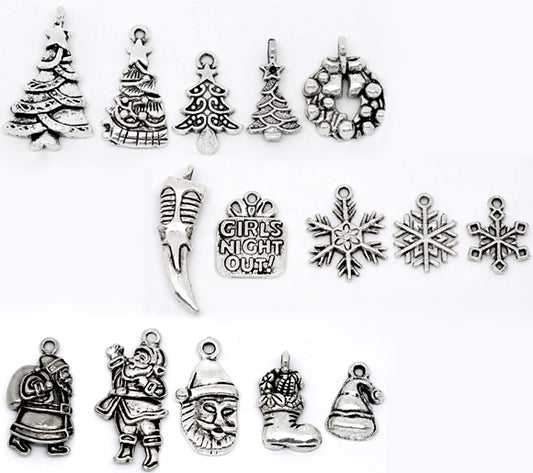 Antique Silver Christmas Mixed Charms, 30pcs