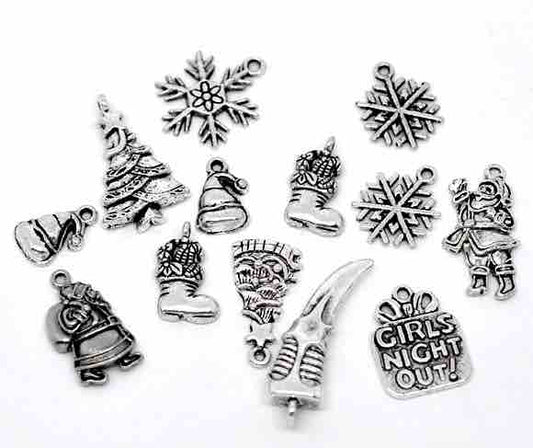 Antique Silver Christmas Charms Pendants 16x10mm-36x11mm, 100pcs