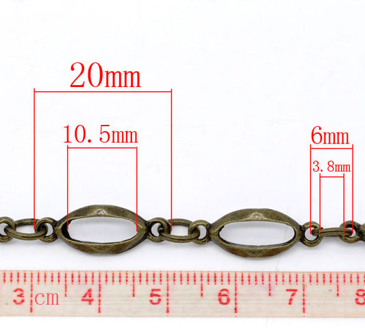 Antique Bronze Round Oval Chain Necklace, 20x7mm, 6mm, 1 metre