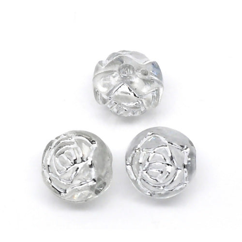 Acrylic Round Silver, 8mm, hole 1mm, 300pcs -  Rose Design,
