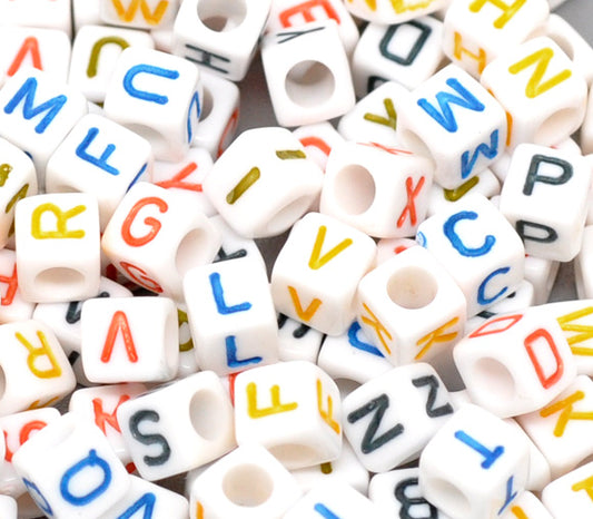 Acrylic White Alphabet/Letter "A-Z" Cube Beads, 6 x 6mm, 500 pcs