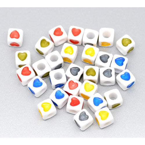 Acrylic Beads Cube Heart Carved 7mm x 7mm, Hole: Approx 3.8mm, 300 PCs