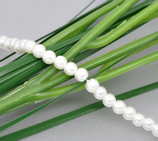 Glass Pearls White, 6mm,  5 strands - Bulk Buy