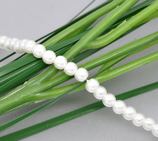 Glass Pearls White, 4mm,  5 strands - Bulk Buy