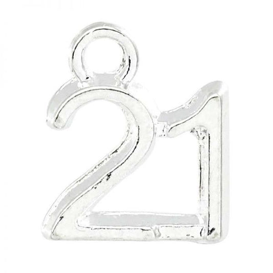Number Age "21" Charm Pendant 13x10mm, 50pcs