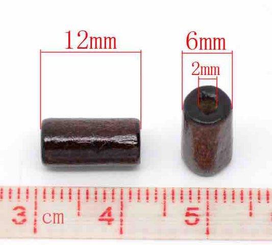 Wooden Beads Tubes, Dyed Coffee, 12x6mm, hole 2mm, 500pcs