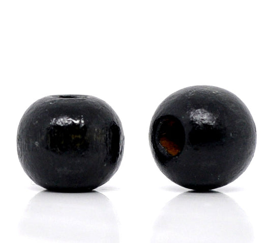 Wooden Beads Round, 10x9mm, Black, 200pcs