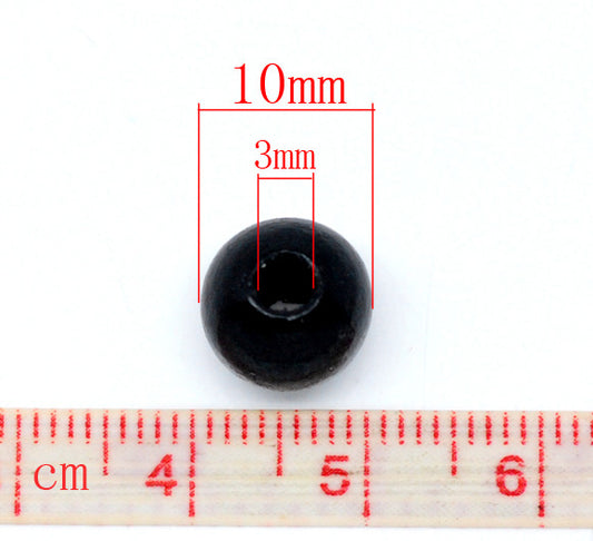 Wooden Beads Round, 10x9mm, Black, 200pcs