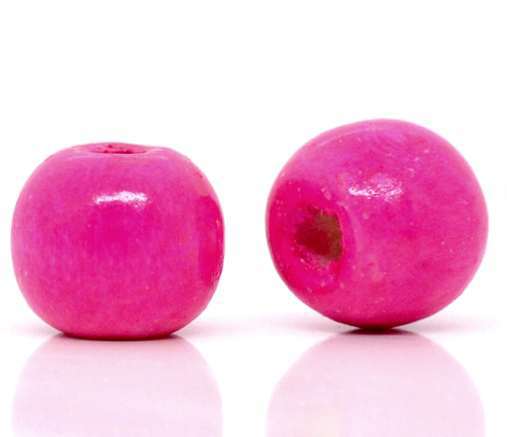 Wooden Beads Round, 10x9mm, Fuchsia, 200pcs