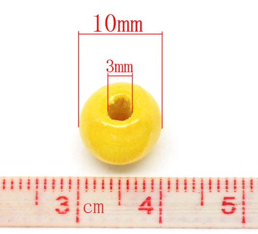 Wooden Beads Round, 10x9mm, Yellow, 200pcs