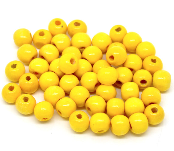 Wooden Beads Round, 10x9mm, Yellow, 200pcs