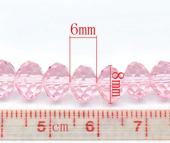 Crystal Glass Faceted Rondelle, 8x6mm, Pink, 1 strand